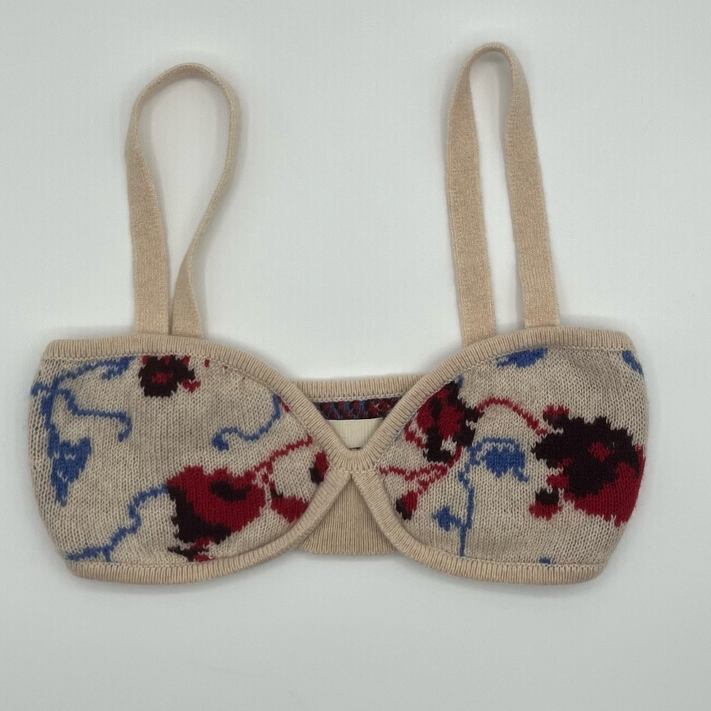 KHAITE Beige Floral Knit Crop Top
